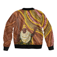 Hawaii King Kamehameha Bomber Jacket Hawaiian Kakau Pattern With Leis