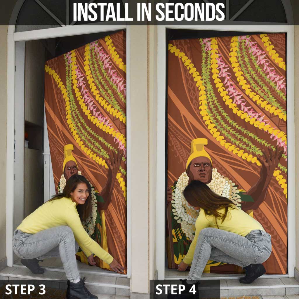 Hawaii King Kamehameha Door Cover Hawaiian Kakau Pattern With Leis