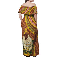 Hawaii King Kamehameha Family Matching Off Shoulder Maxi Dress and Hawaiian Shirt Hawaiian Kakau Pattern With Leis LT05 - Polynesian Pride