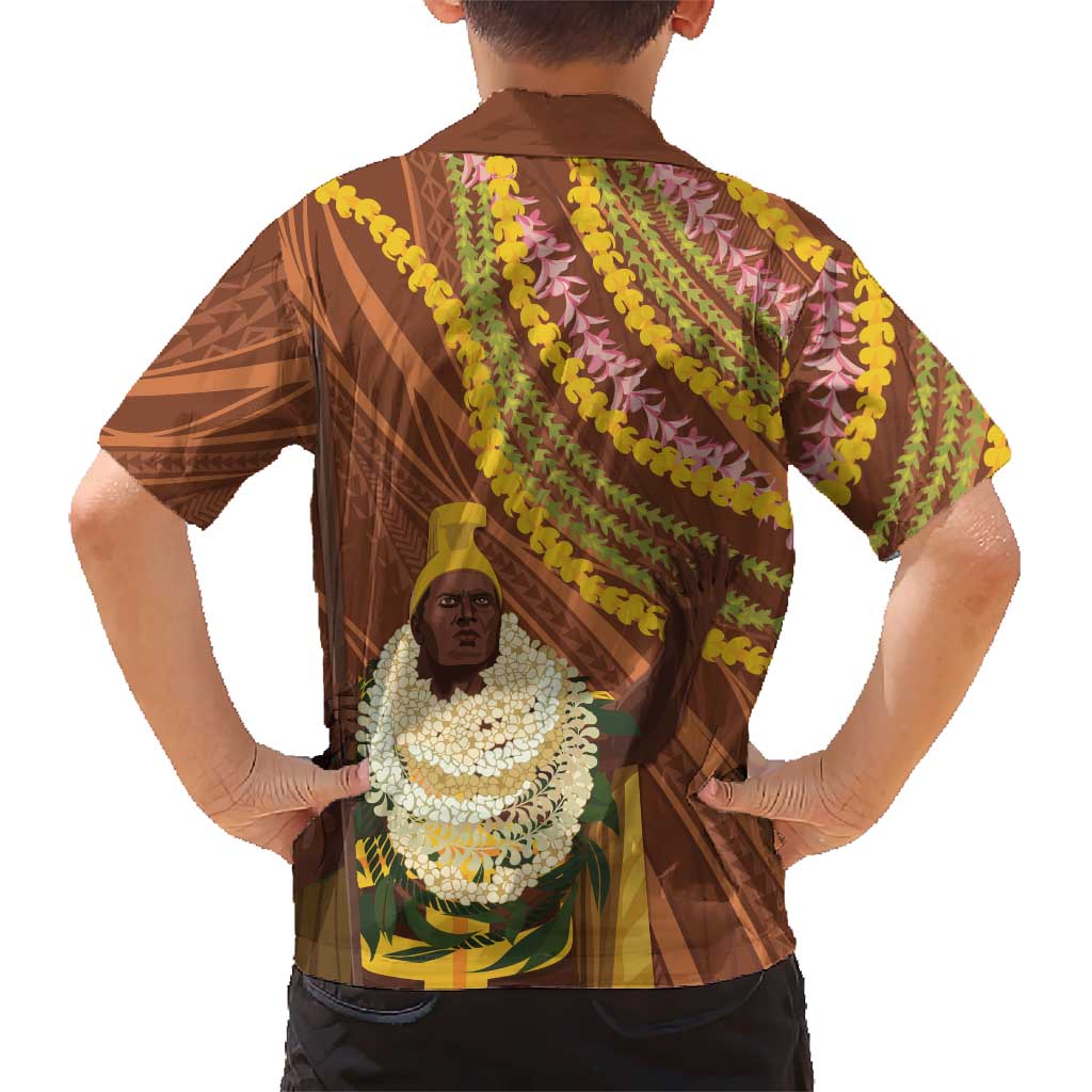 Hawaii King Kamehameha Family Matching Off Shoulder Short Dress and Hawaiian Shirt Hawaiian Kakau Pattern With Leis LT05 - Polynesian Pride
