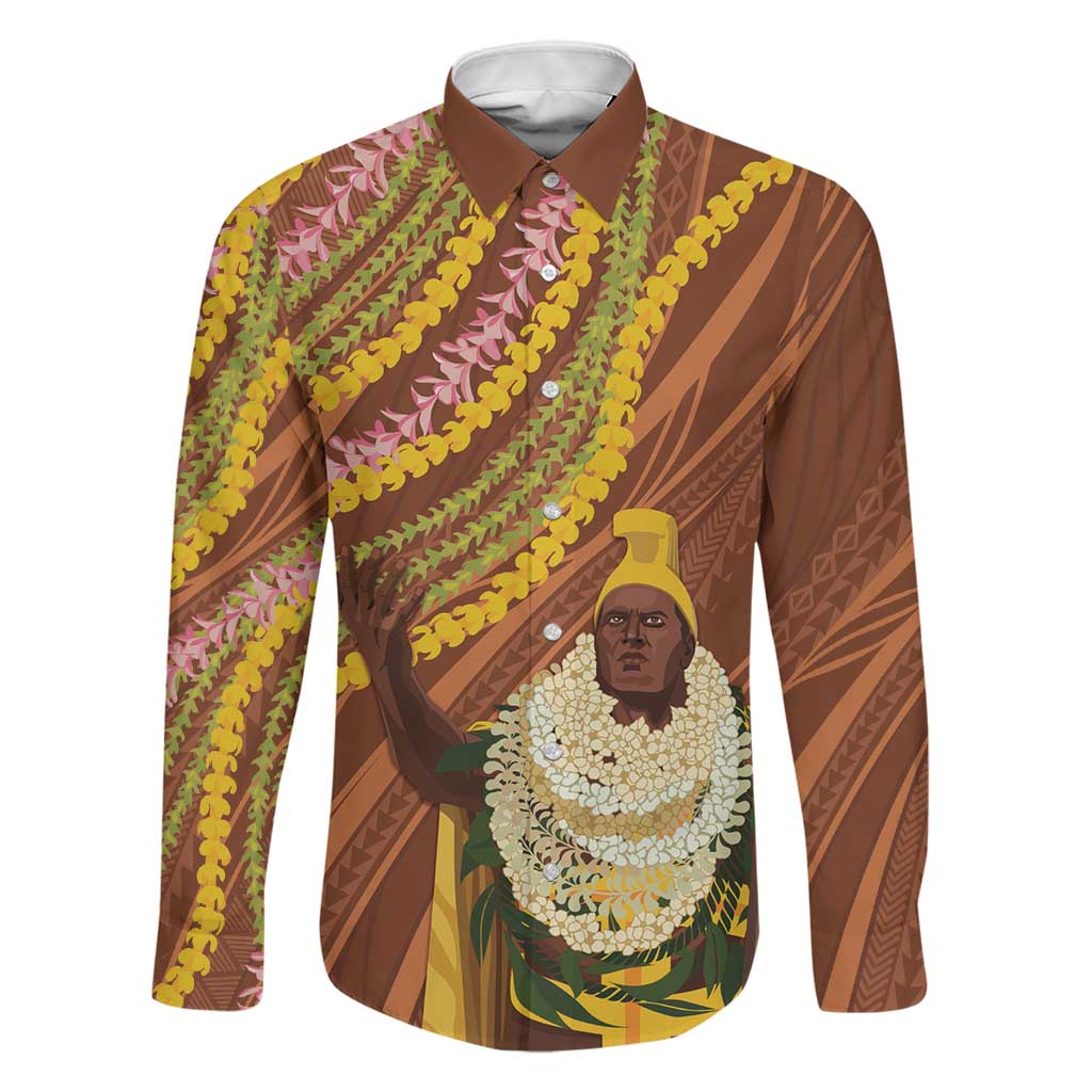 Hawaii King Kamehameha Family Matching Puletasi and Hawaiian Shirt Hawaiian Kakau Pattern With Leis