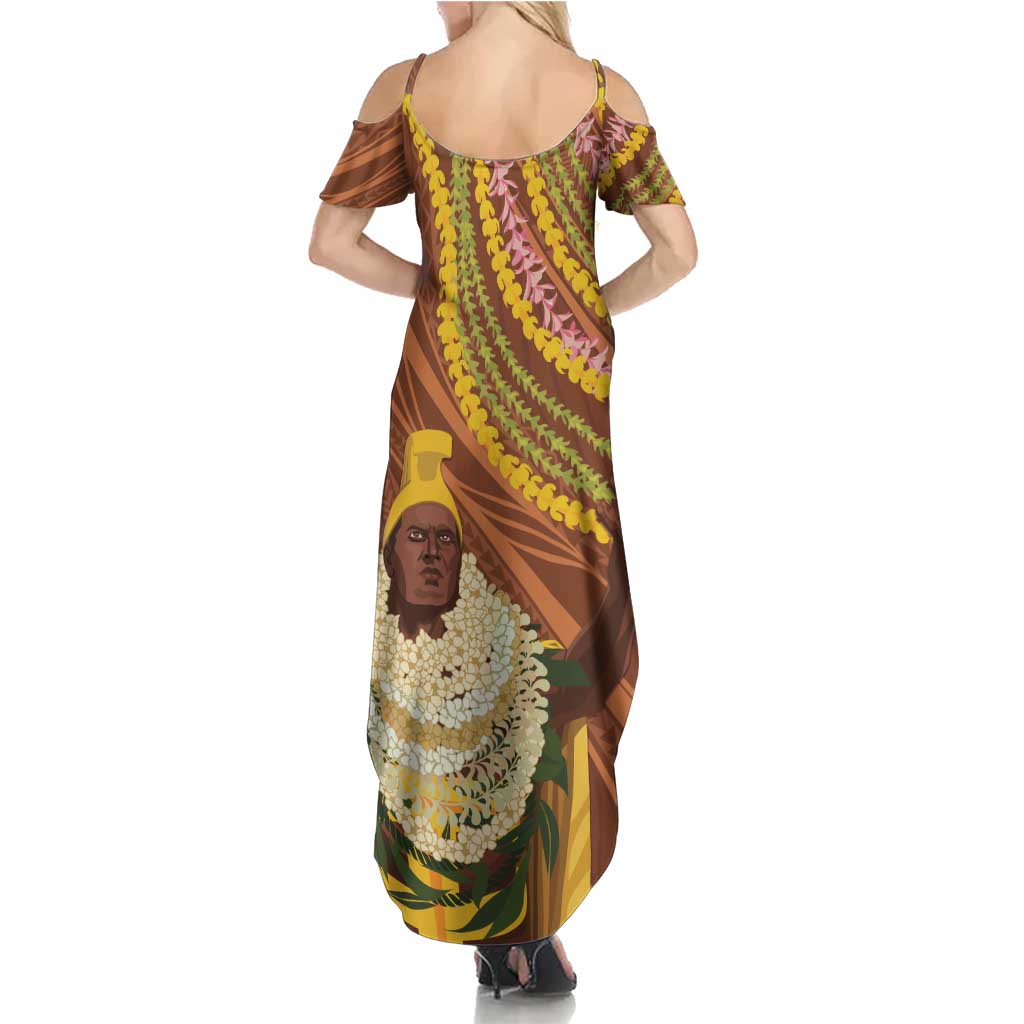 Hawaii King Kamehameha Family Matching Summer Maxi Dress and Hawaiian Shirt Hawaiian Kakau Pattern With Leis LT05 - Polynesian Pride