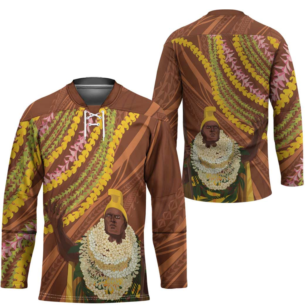 Hawaii King Kamehameha Hockey Jersey Hawaiian Kakau Pattern With Leis