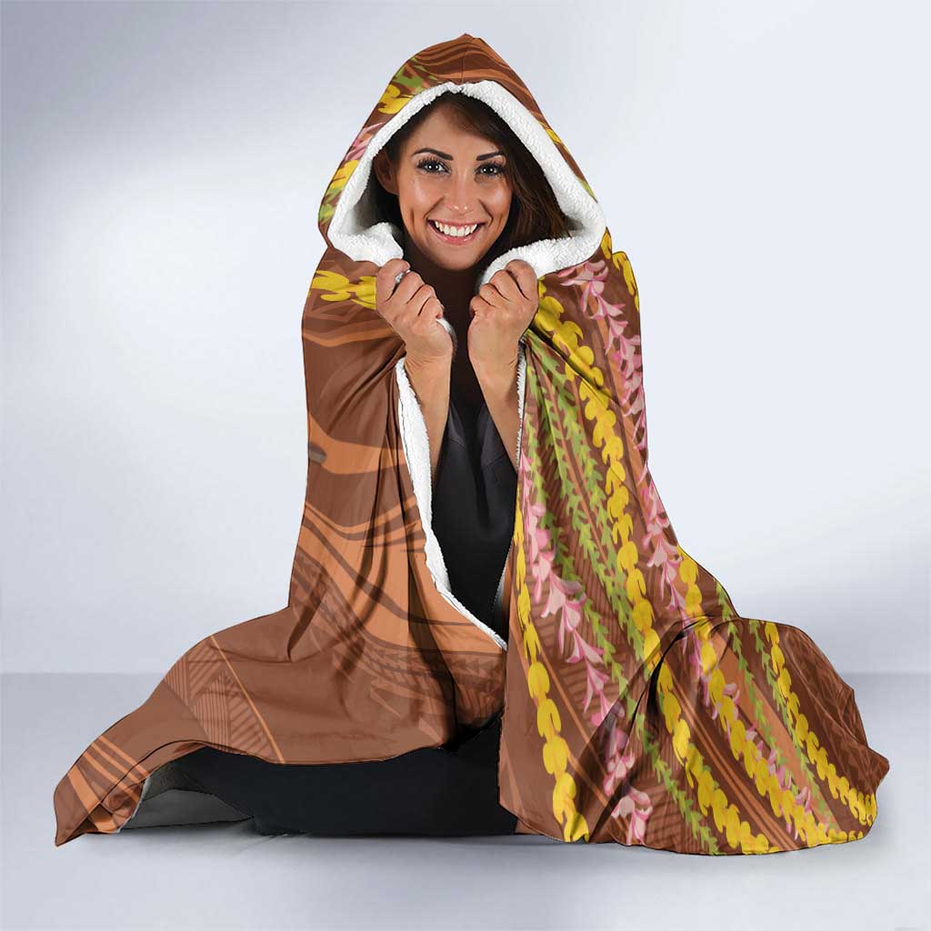 Hawaii King Kamehameha Hooded Blanket Hawaiian Kakau Pattern With Leis