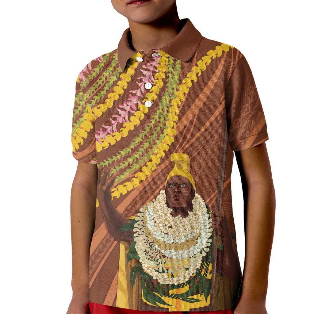 Hawaii King Kamehameha Kid Polo Shirt Hawaiian Kakau Pattern With Leis
