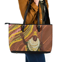 Hawaii King Kamehameha Leather Tote Bag Hawaiian Kakau Pattern With Leis