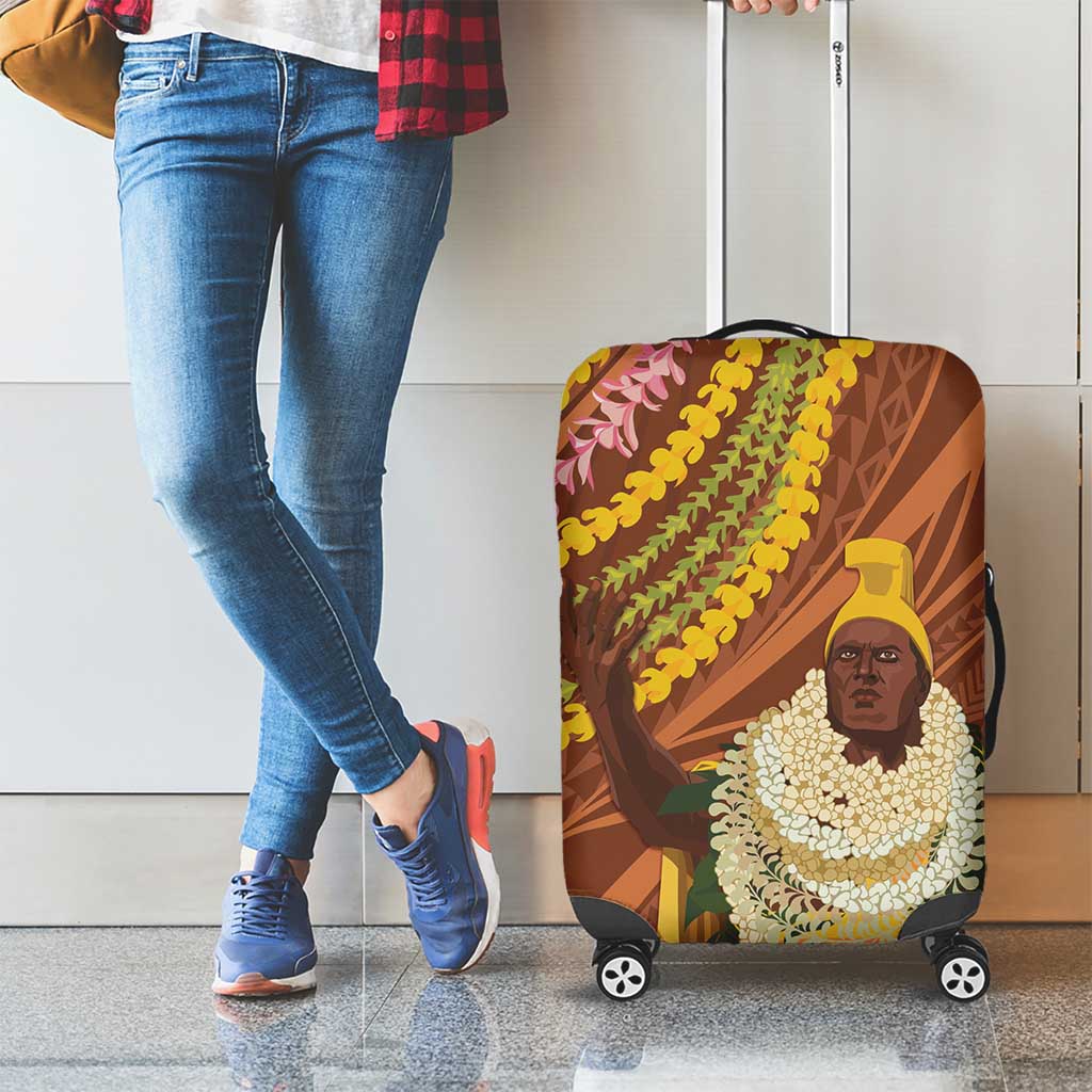 Hawaii King Kamehameha Luggage Cover Hawaiian Kakau Pattern With Leis