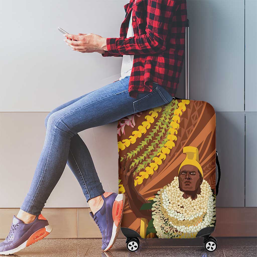 Hawaii King Kamehameha Luggage Cover Hawaiian Kakau Pattern With Leis