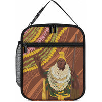 Hawaii King Kamehameha Lunch Bag Hawaiian Kakau Pattern With Leis LT05 10.2 × 8.3 × 4.3 inch Brown - Polynesian Pride