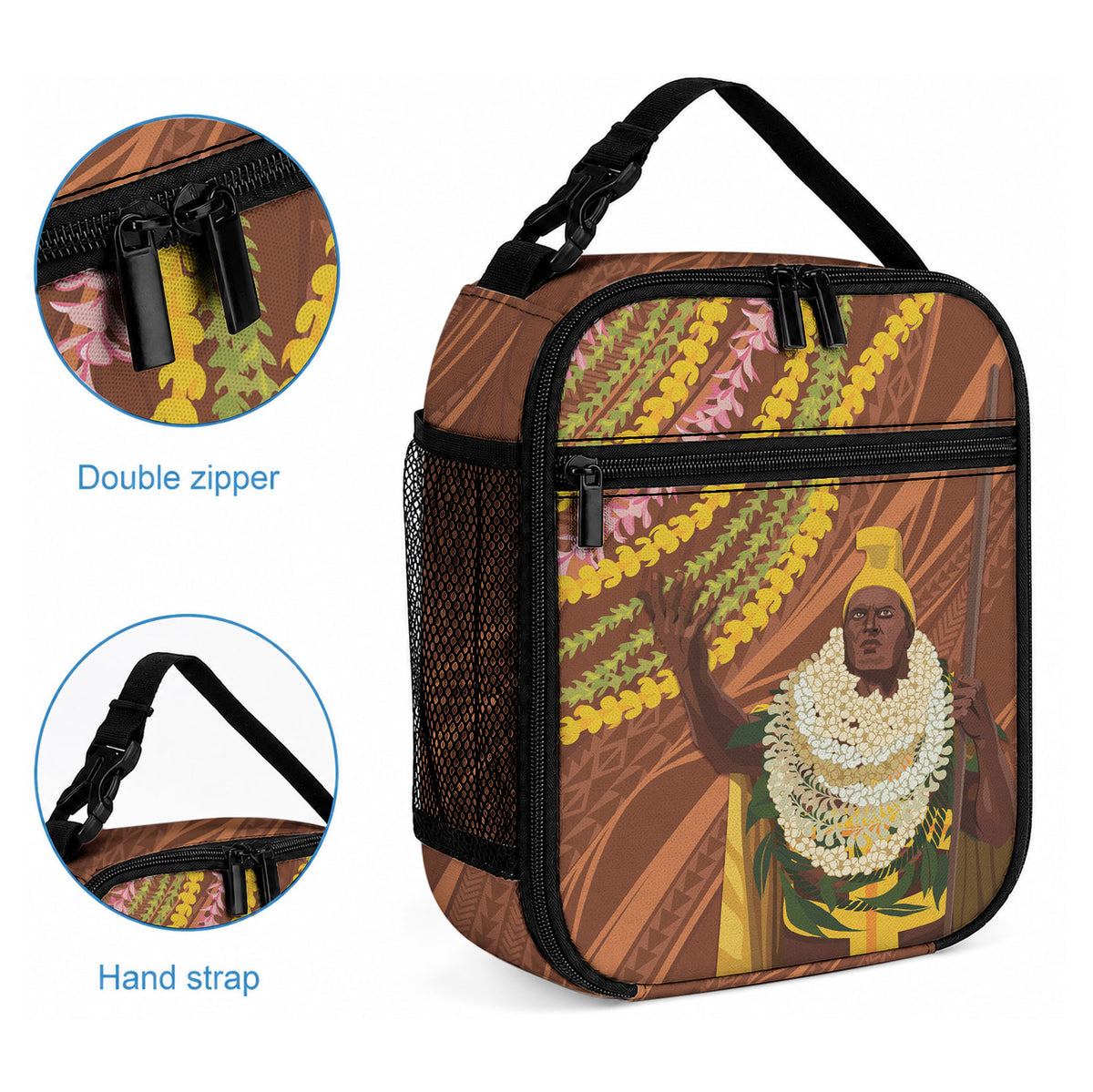 Hawaii King Kamehameha Lunch Bag Hawaiian Kakau Pattern With Leis LT05 - Polynesian Pride