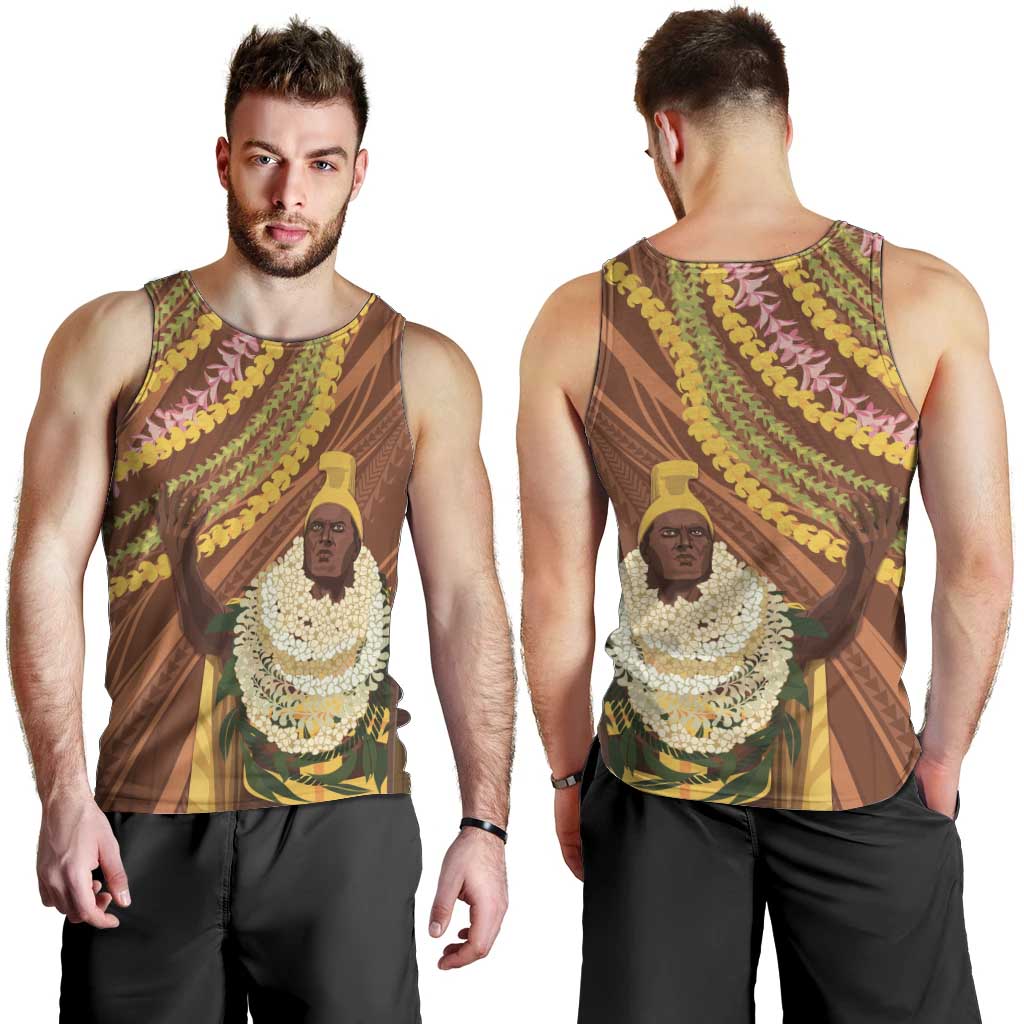 Hawaii King Kamehameha Men Tank Top Hawaiian Kakau Pattern With Leis