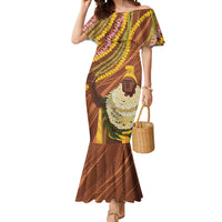 Hawaii King Kamehameha Mermaid Dress Hawaiian Kakau Pattern With Leis