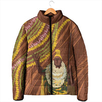 Hawaii King Kamehameha Padded Jacket Hawaiian Kakau Pattern With Leis