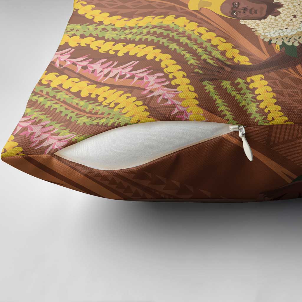 Hawaii King Kamehameha Pillow Cover Hawaiian Kakau Pattern With Leis