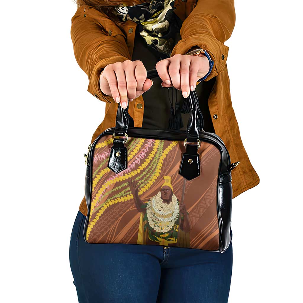 Hawaii King Kamehameha Shoulder Handbag Hawaiian Kakau Pattern With Leis