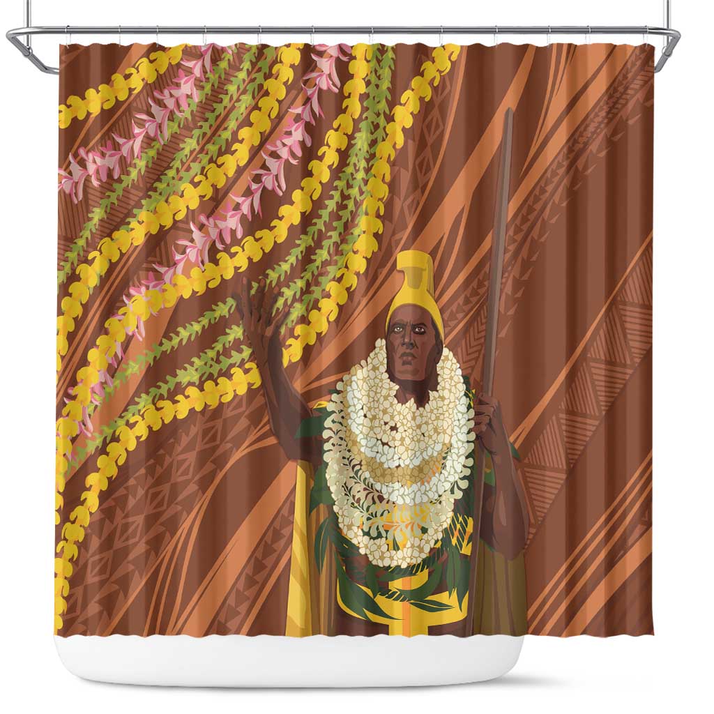 Hawaii King Kamehameha Shower Curtain Hawaiian Kakau Pattern With Leis