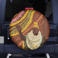 Hawaii King Kamehameha Spare Tire Cover Hawaiian Kakau Pattern With Leis