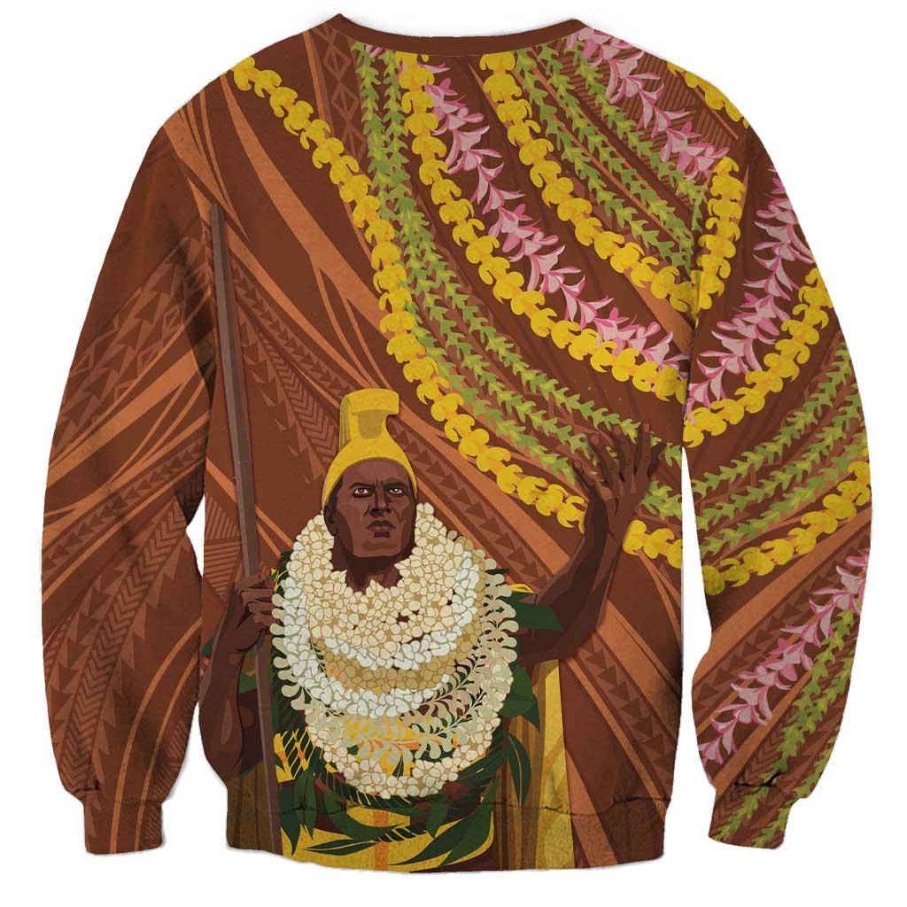 Hawaii King Kamehameha Sweatshirt Hawaiian Kakau Pattern With Leis