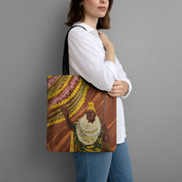 Hawaii King Kamehameha Tote Bag Hawaiian Kakau Pattern With Leis