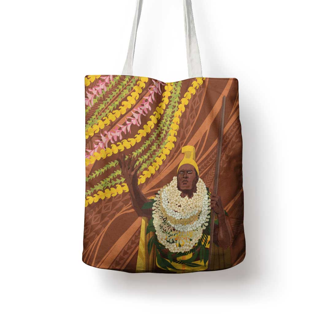 Hawaii King Kamehameha Tote Bag Hawaiian Kakau Pattern With Leis