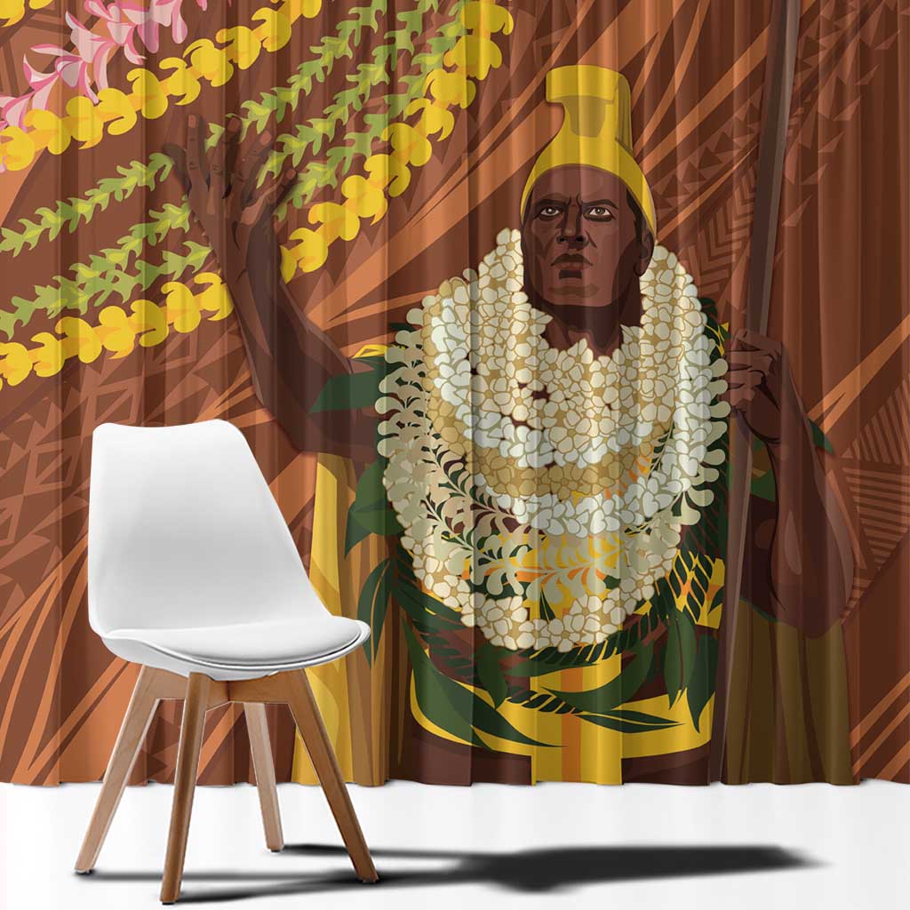 Hawaii King Kamehameha Window Curtain Hawaiian Kakau Pattern With Leis