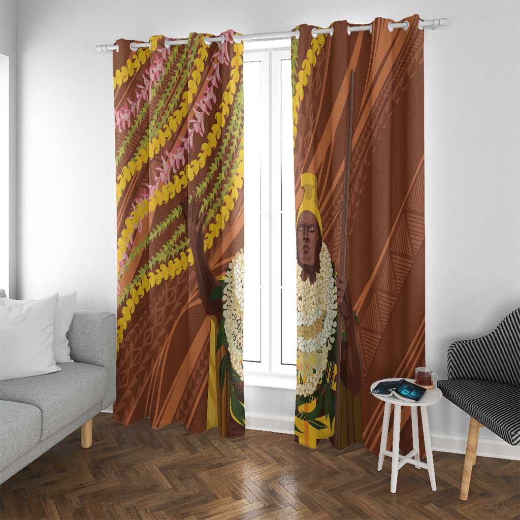 Hawaii King Kamehameha Window Curtain Hawaiian Kakau Pattern With Leis