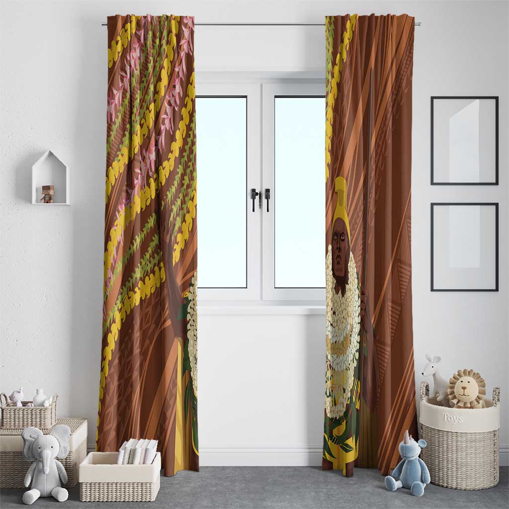 Hawaii King Kamehameha Window Curtain Hawaiian Kakau Pattern With Leis