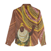 Hawaii King Kamehameha Women Casual Shirt Hawaiian Kakau Pattern With Leis