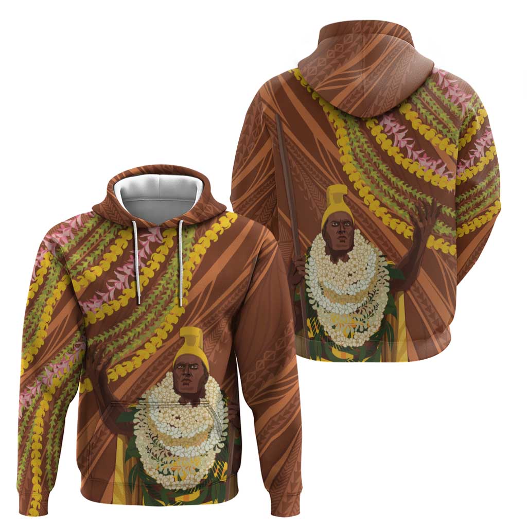 Hawaii King Kamehameha Zip Hoodie Hawaiian Kakau Pattern With Leis