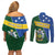 Personalised Solomon Islands Independence Day Couples Matching Off Shoulder Short Dress and Long Sleeve Button Shirt With Coat Of Arms