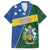 Personalised Solomon Islands Independence Day Family Matching Off Shoulder Short Dress and Hawaiian Shirt With Coat Of Arms