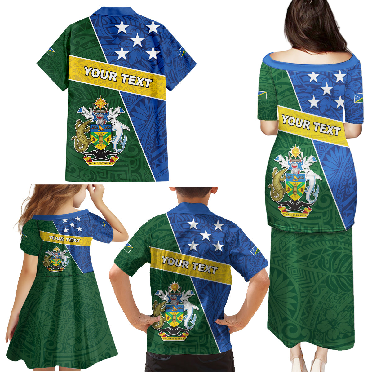 Personalised Solomon Islands Independence Day Family Matching Puletasi and Hawaiian Shirt With Coat Of Arms LT05 - Polynesian Pride