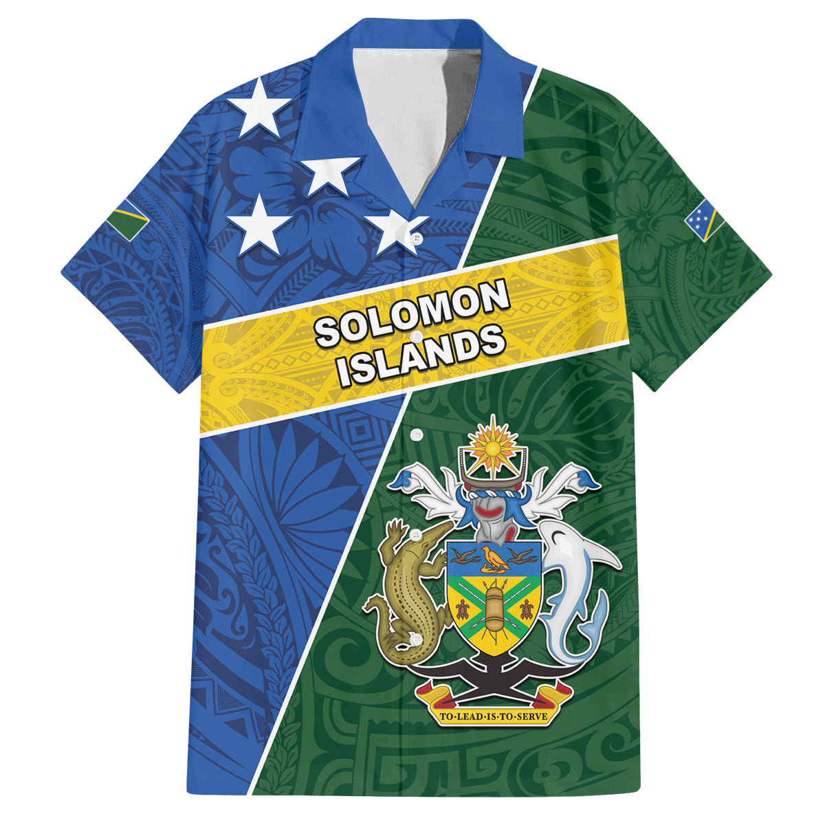 Personalised Solomon Islands Independence Day Family Matching Puletasi and Hawaiian Shirt With Coat Of Arms LT05 Dad's Shirt - Short Sleeve Green - Polynesian Pride