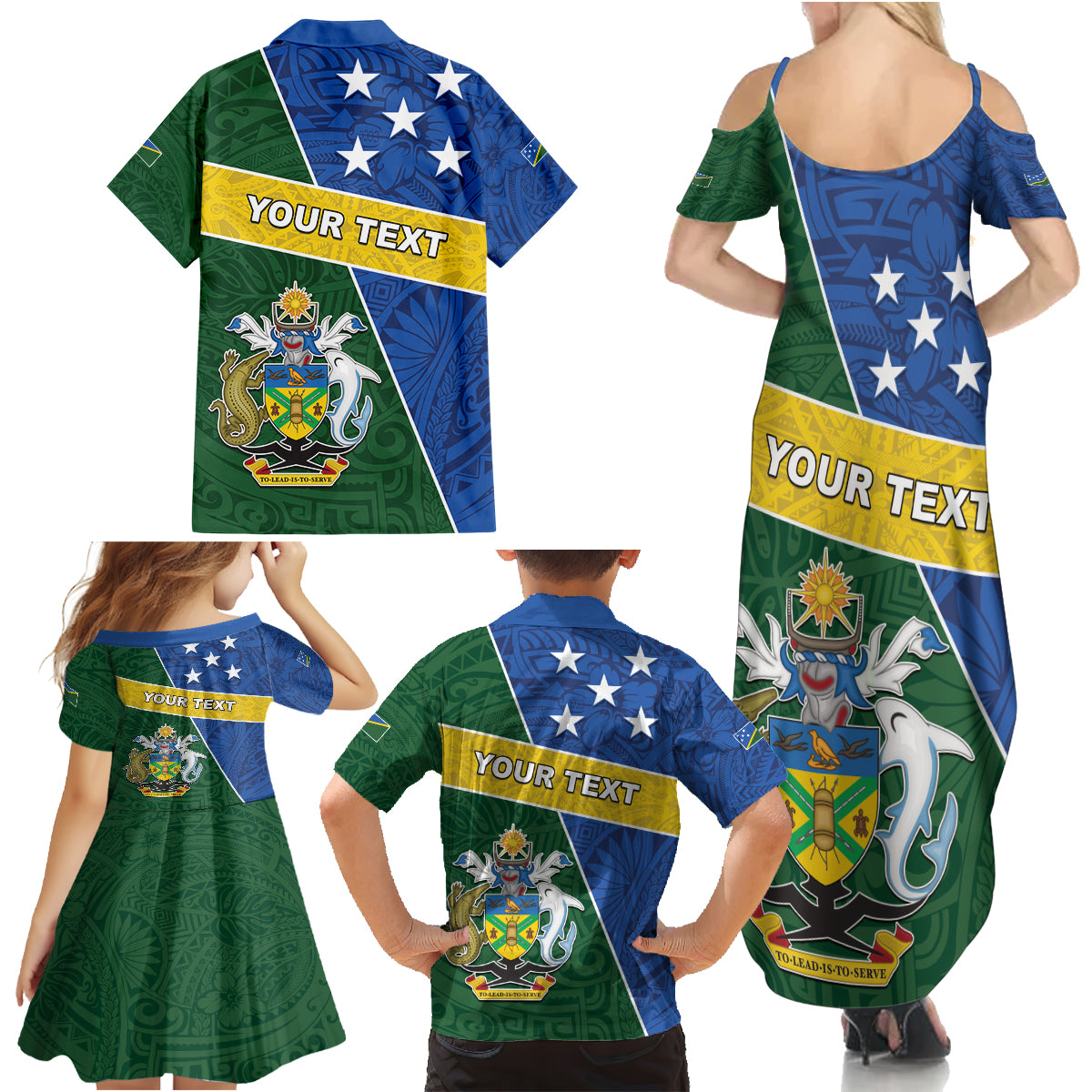 Personalised Solomon Islands Independence Day Family Matching Summer Maxi Dress and Hawaiian Shirt With Coat Of Arms