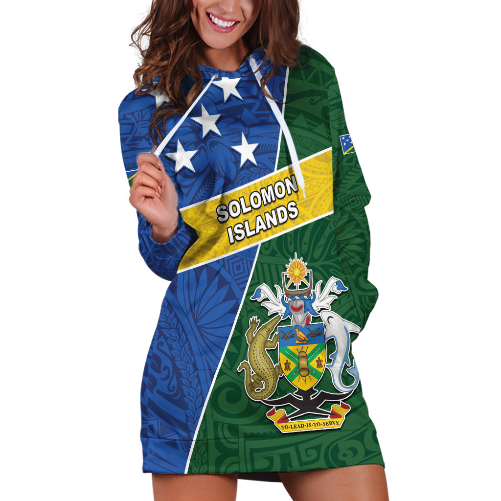 Personalised Solomon Islands Independence Day Hoodie Dress With Coat Of Arms