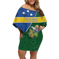 Personalised Solomon Islands Independence Day Off Shoulder Short Dress With Coat Of Arms
