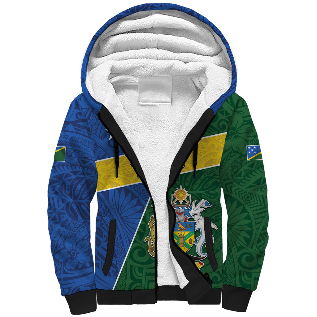 Personalised Solomon Islands Independence Day Sherpa Hoodie With Coat Of Arms