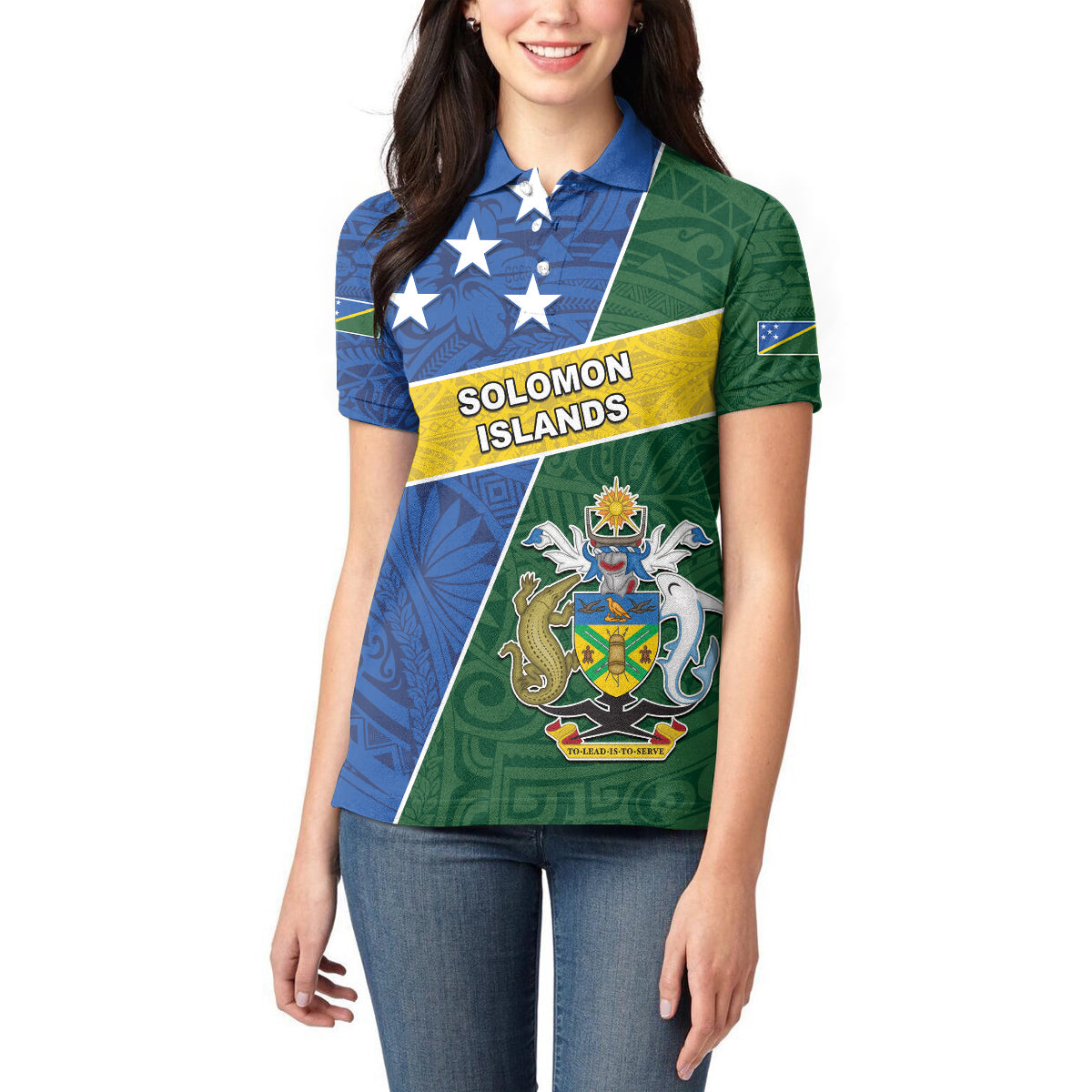 Personalised Solomon Islands Independence Day Women Polo Shirt With Coat Of Arms