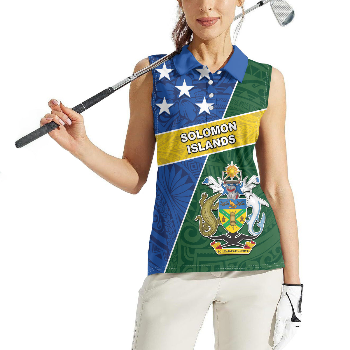 Personalised Solomon Islands Independence Day Women Sleeveless Polo Shirt With Coat Of Arms
