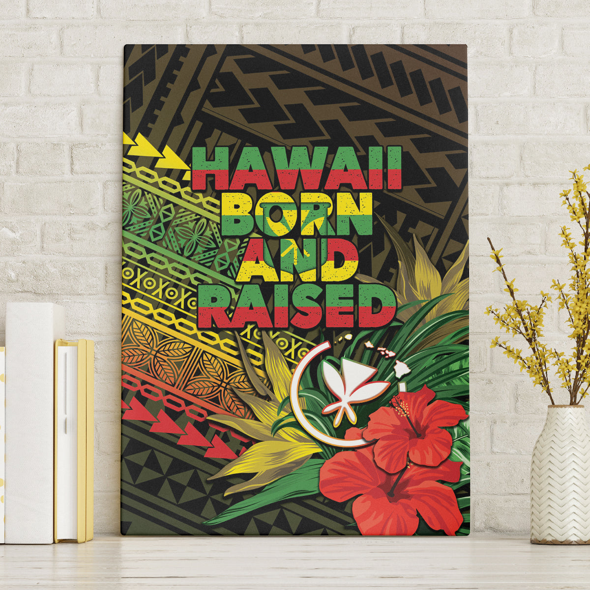 Hawaii Born and Raised Canvas Wall Art Kanaka Maoli Flag Day
