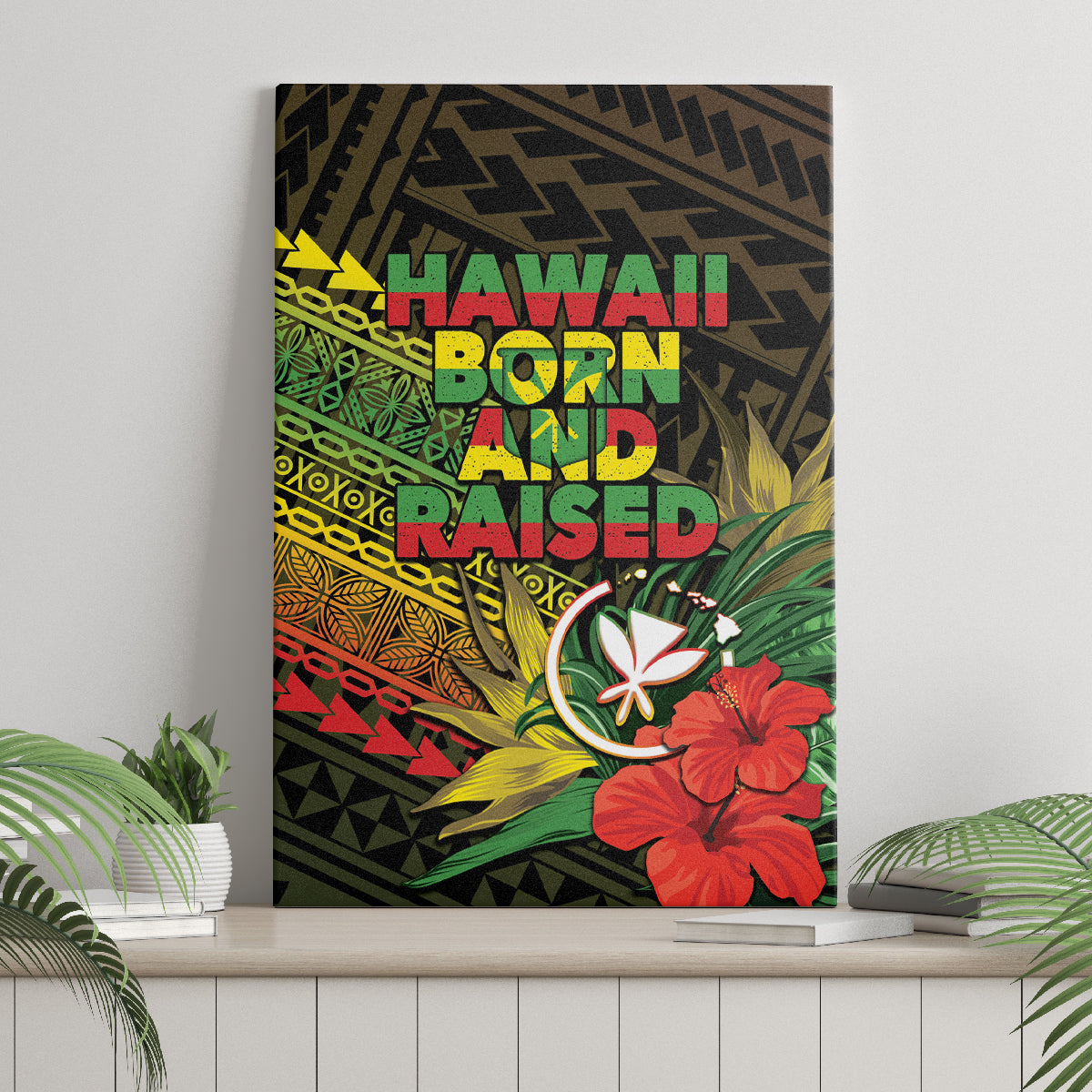Hawaii Born and Raised Canvas Wall Art Kanaka Maoli Flag Day