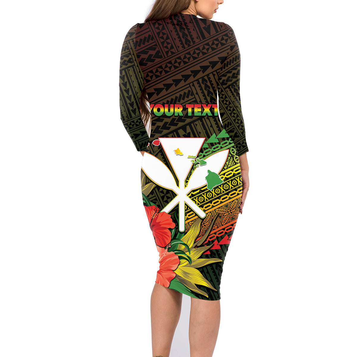 Personalized Hawaii Born and Raised Family Matching Long Sleeve Bodycon Dress and Hawaiian Shirt Kanaka Maoli Flag Day