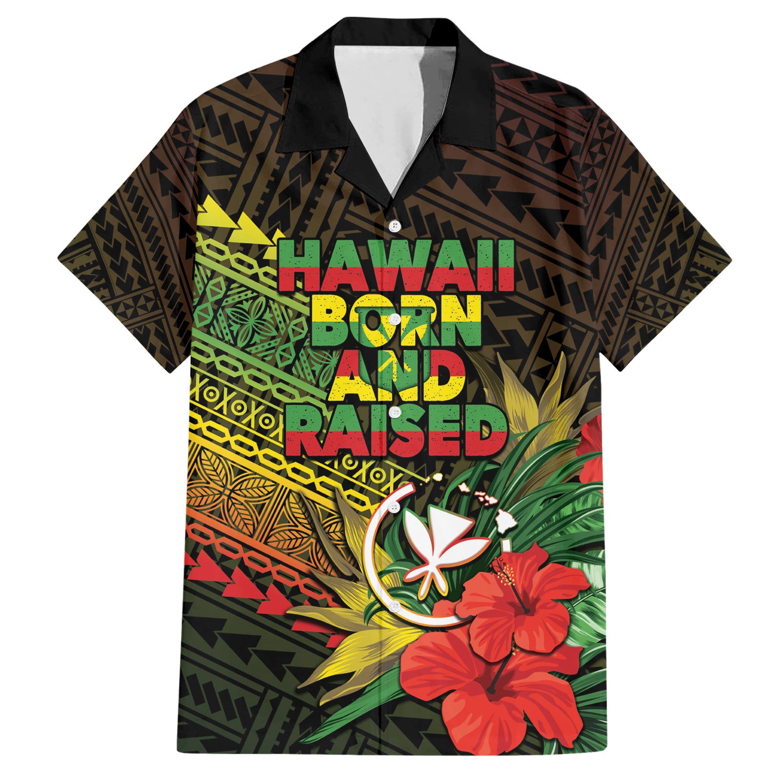 Personalized Hawaii Born and Raised Hawaiian Shirt Kanaka Maoli Flag Day