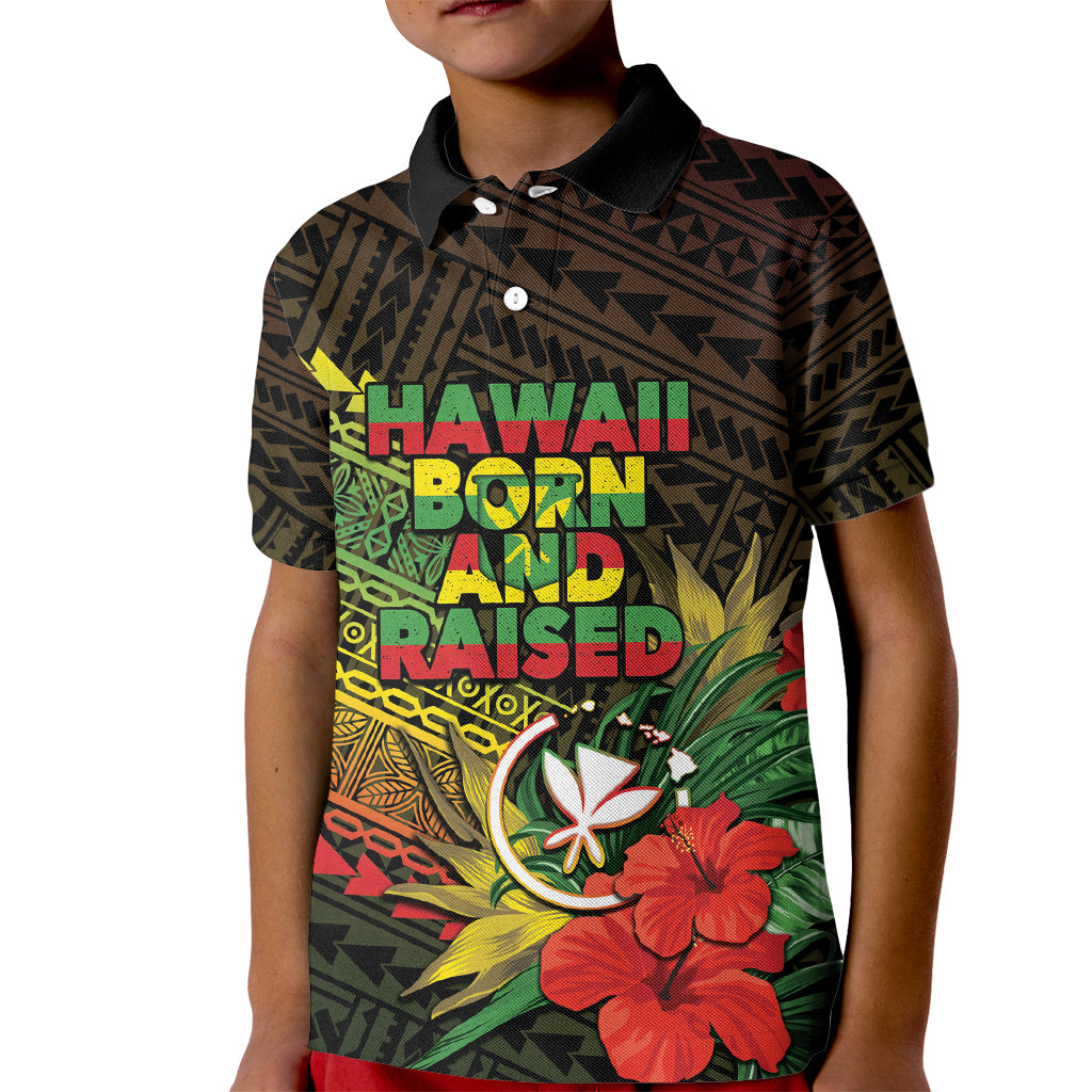 Personalized Hawaii Born and Raised Kid Polo Shirt Kanaka Maoli Flag Day