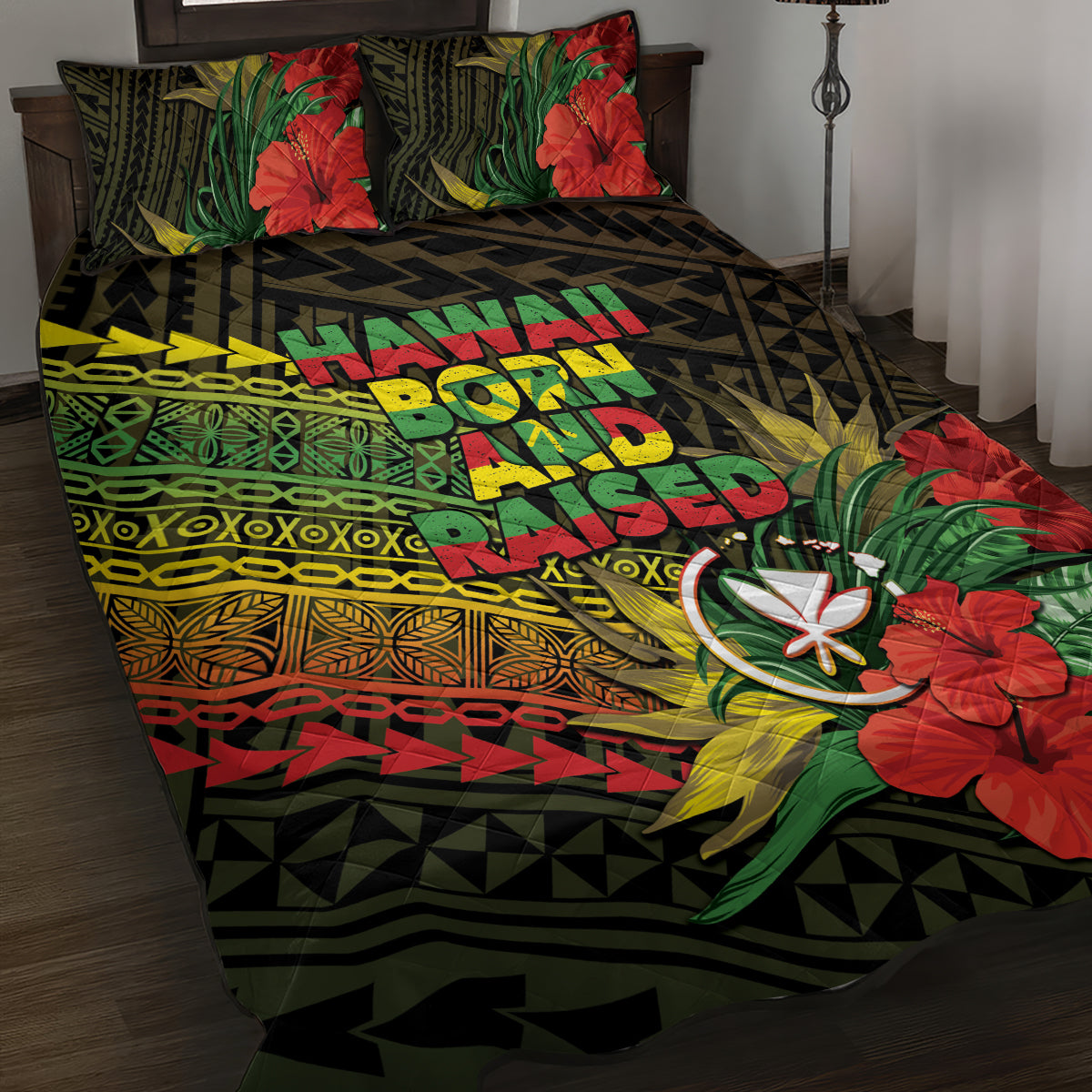 Hawaii Born and Raised Quilt Bed Set Kanaka Maoli Flag Day