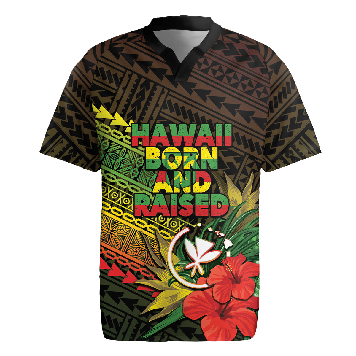 Personalized Hawaii Born and Raised Rugby Jersey Kanaka Maoli Flag Day