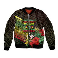 Personalized Hawaii Born and Raised Sleeve Zip Bomber Jacket Kanaka Maoli Flag Day