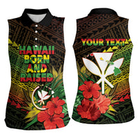 Personalized Hawaii Born and Raised Women Sleeveless Polo Shirt Kanaka Maoli Flag Day