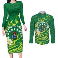 Cook Islands Happy Constitution Day Couples Matching Long Sleeve Bodycon Dress and Long Sleeve Button Shirt Pattern Tribal Art