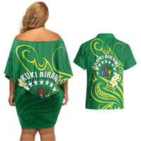 Cook Islands Happy Constitution Day Couples Matching Off Shoulder Short Dress and Hawaiian Shirt Pattern Tribal Art